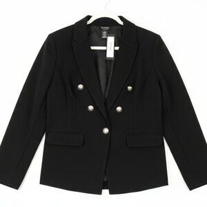 SOHO Apparel Women Blazer Jacket Medium Black Stretch Comfort Silver Buttons NWT